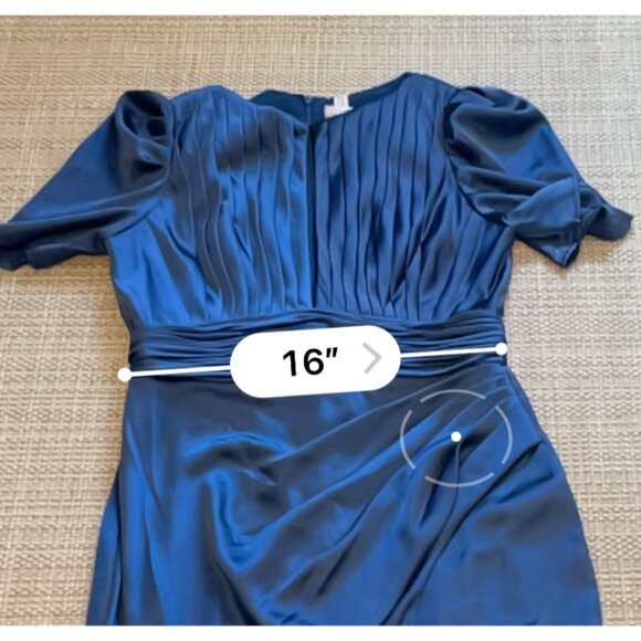 IEENA FOR MAC DUGGAL Blue Puff Sleeve Pleated Bodice Draped Gown Size 12 - Picture 10 of 12